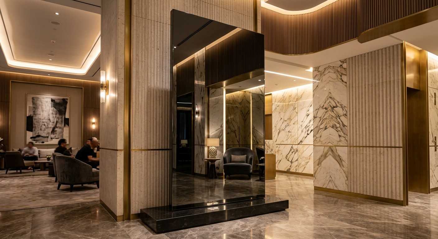 Luxury commercial interior with metallic surfaces