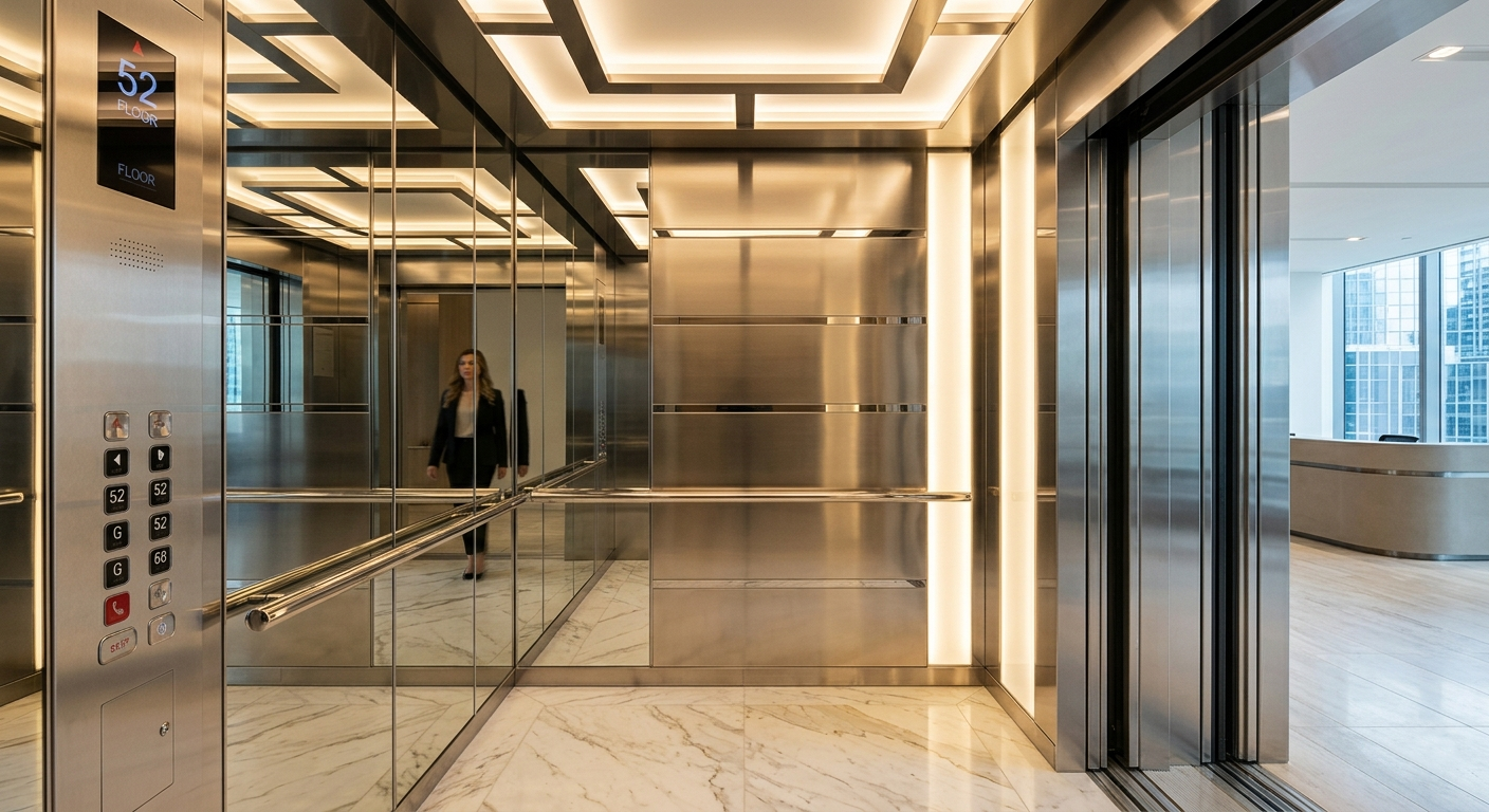 Modern office interior with linear architectural finishes
