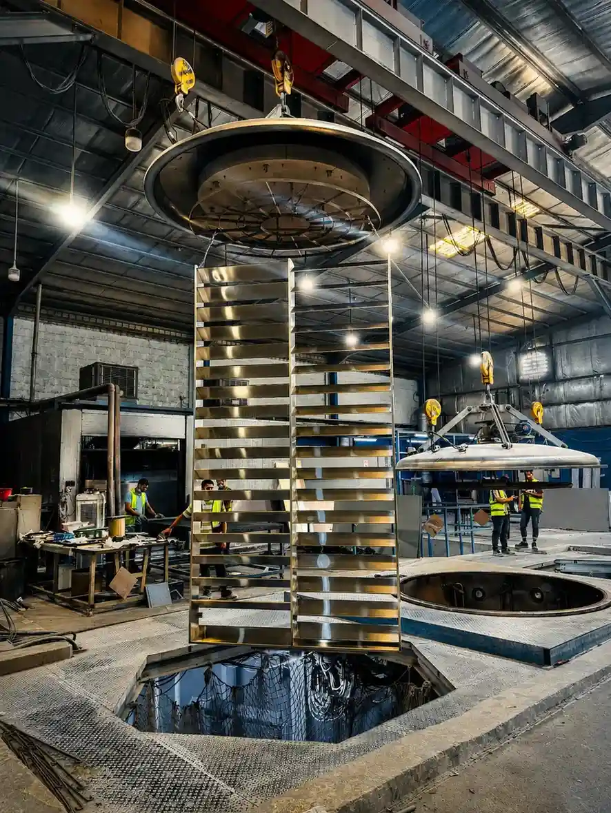 Industrial engineer working with advanced production machinery